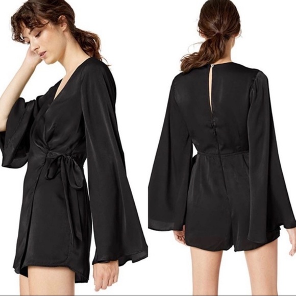 Show Me Your Mumu Wrap Black Sheen Satin Romper - Picture 4 of 15